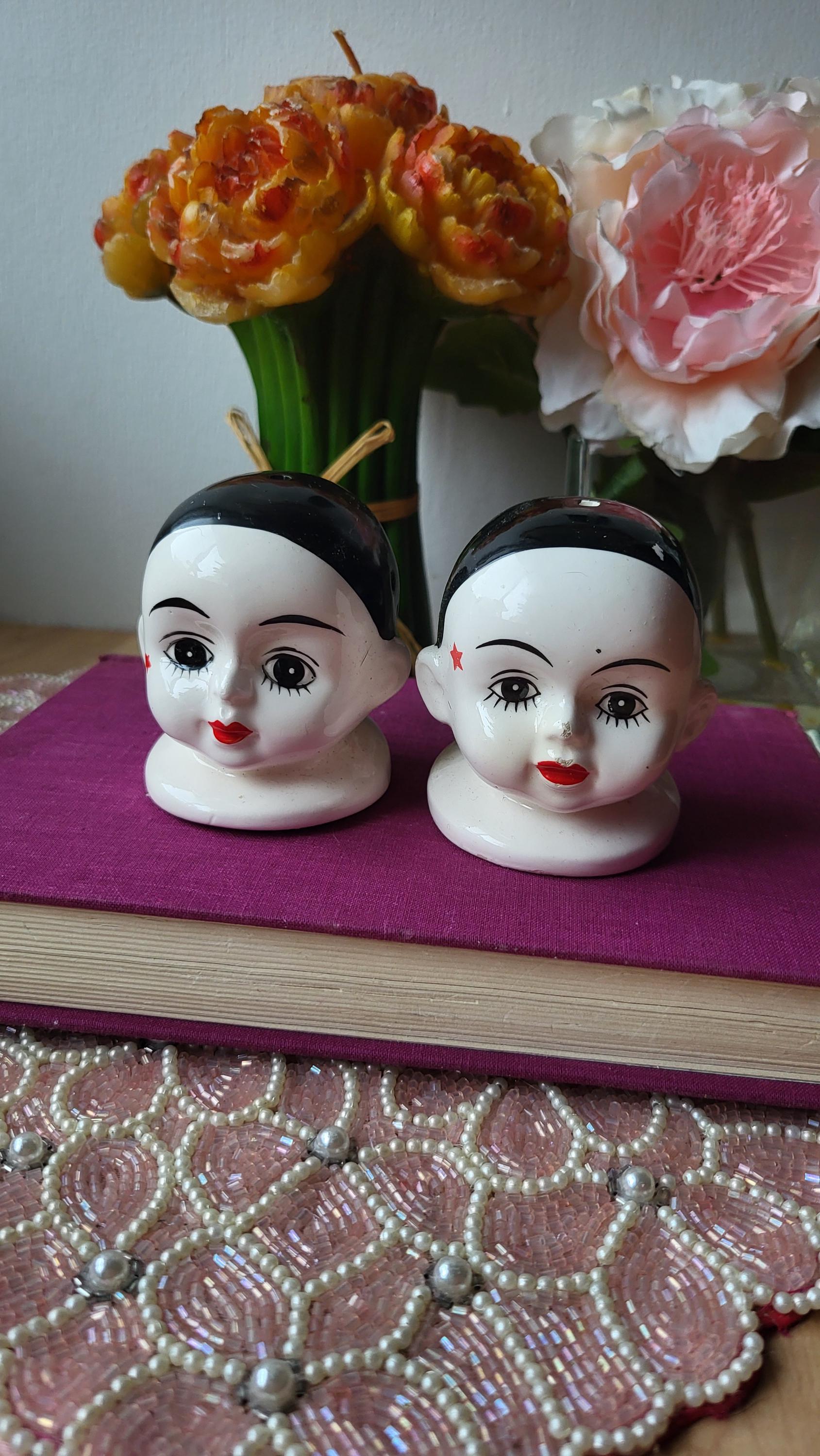 Vintage Pair of Clown Pierrot Potpourri Holder Ceramic Head Made in Taiwan