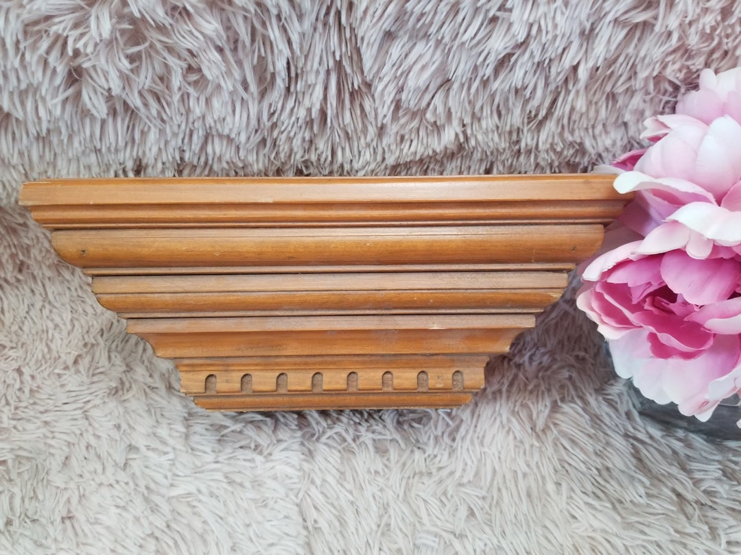 Vintage Floating Shelf Wood Crown Molding Wide Shelf Handmade Etsy