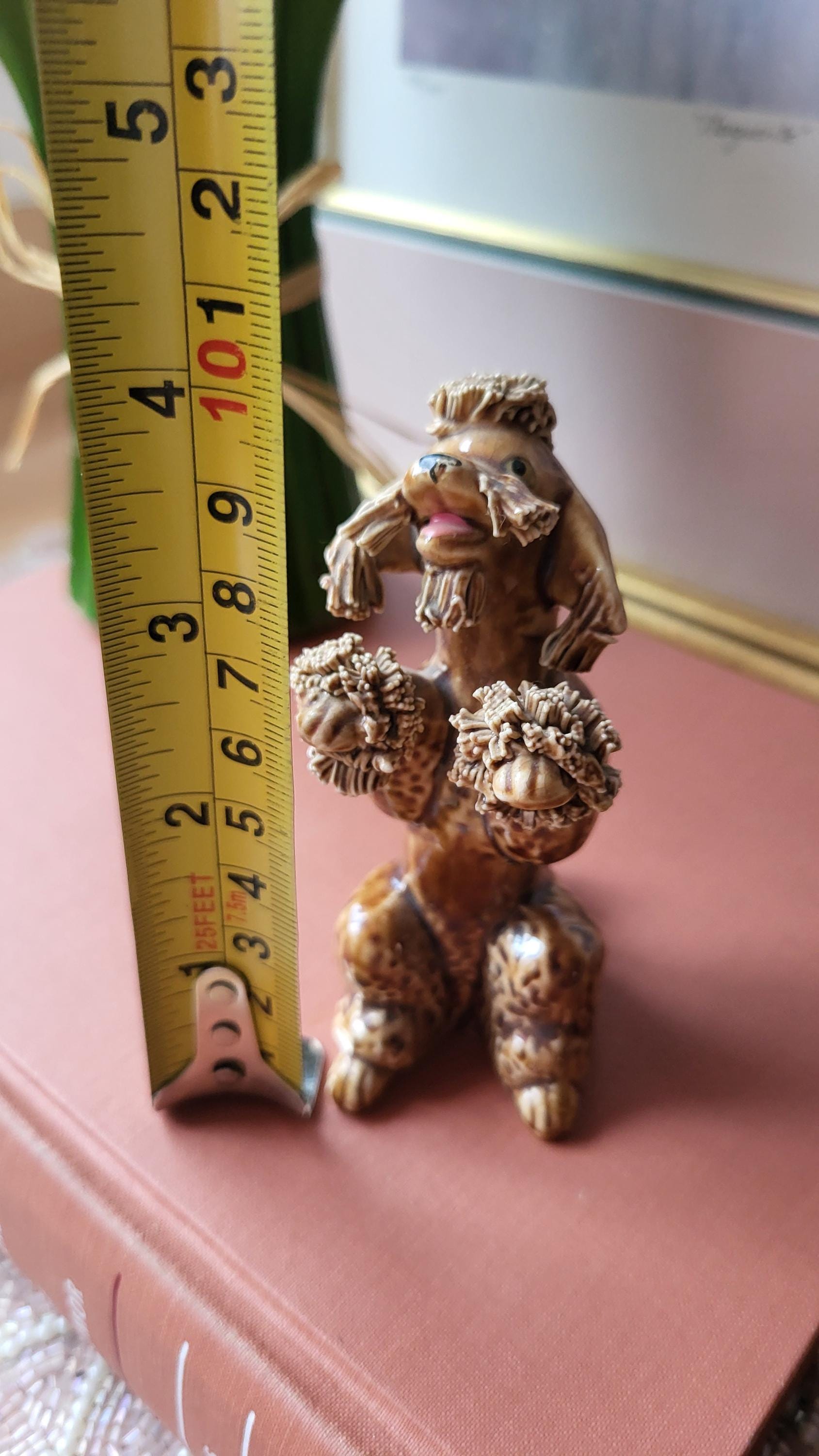 ヴィンテージブラウンスパゲッティプードル犬の置物かわいい装飾