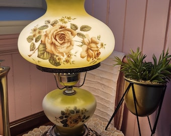 Vintage Hurricane Lamp | Hand Painted Floral Motif | 1970s | Milk Glass | GWTW Lamp | Gone With The Wind | Home Decor and Lighting