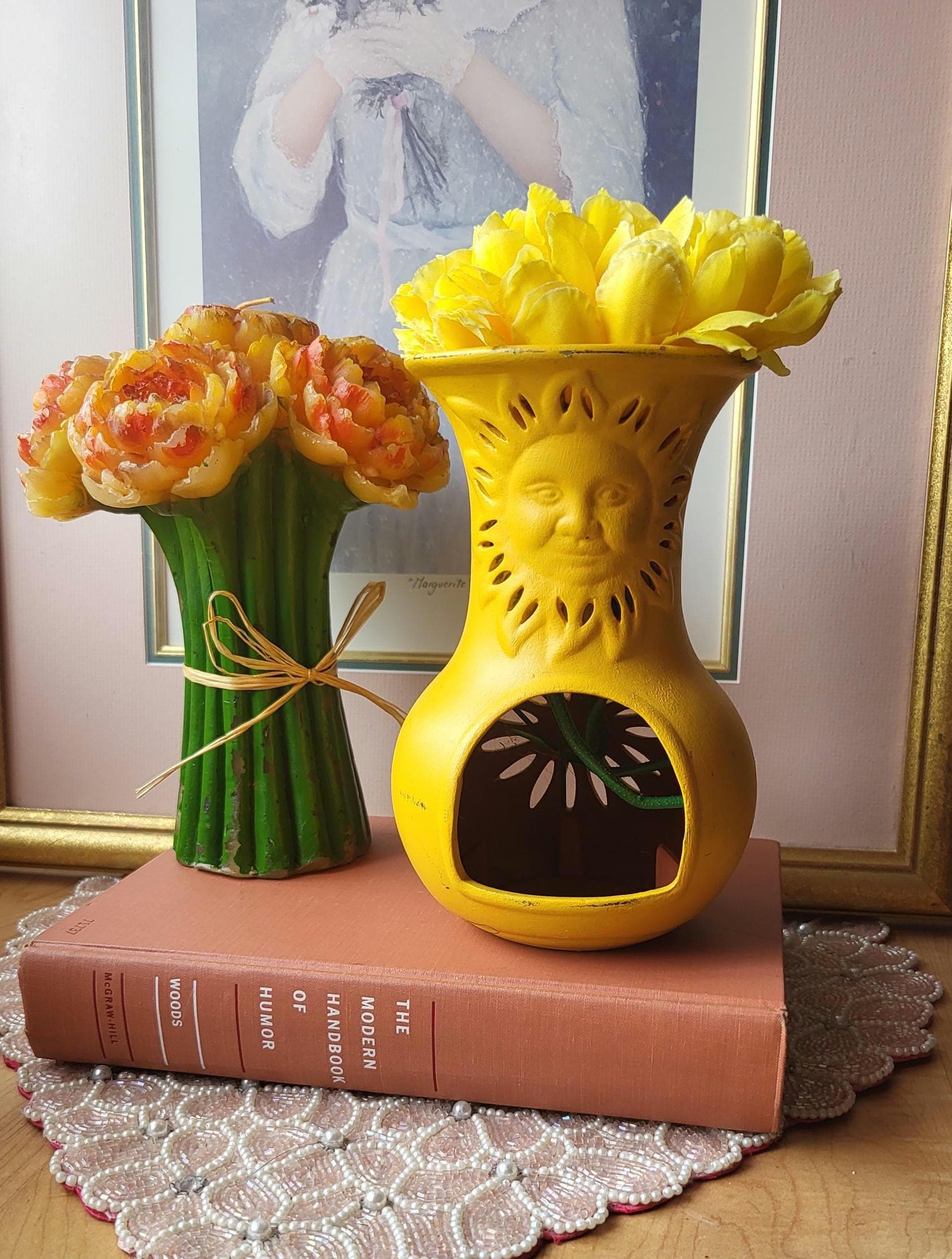 60s Vintage yellow Space Age 花器 レトロ 陶器 Vintage Partylite Sunesta Chiminea Tealight Holder P8780 Terra