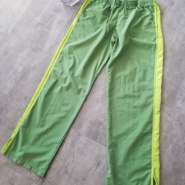 Vintage Nike Track Pants Green Lime Polyester Sweatpants Black Ankle Swoosh Y2K