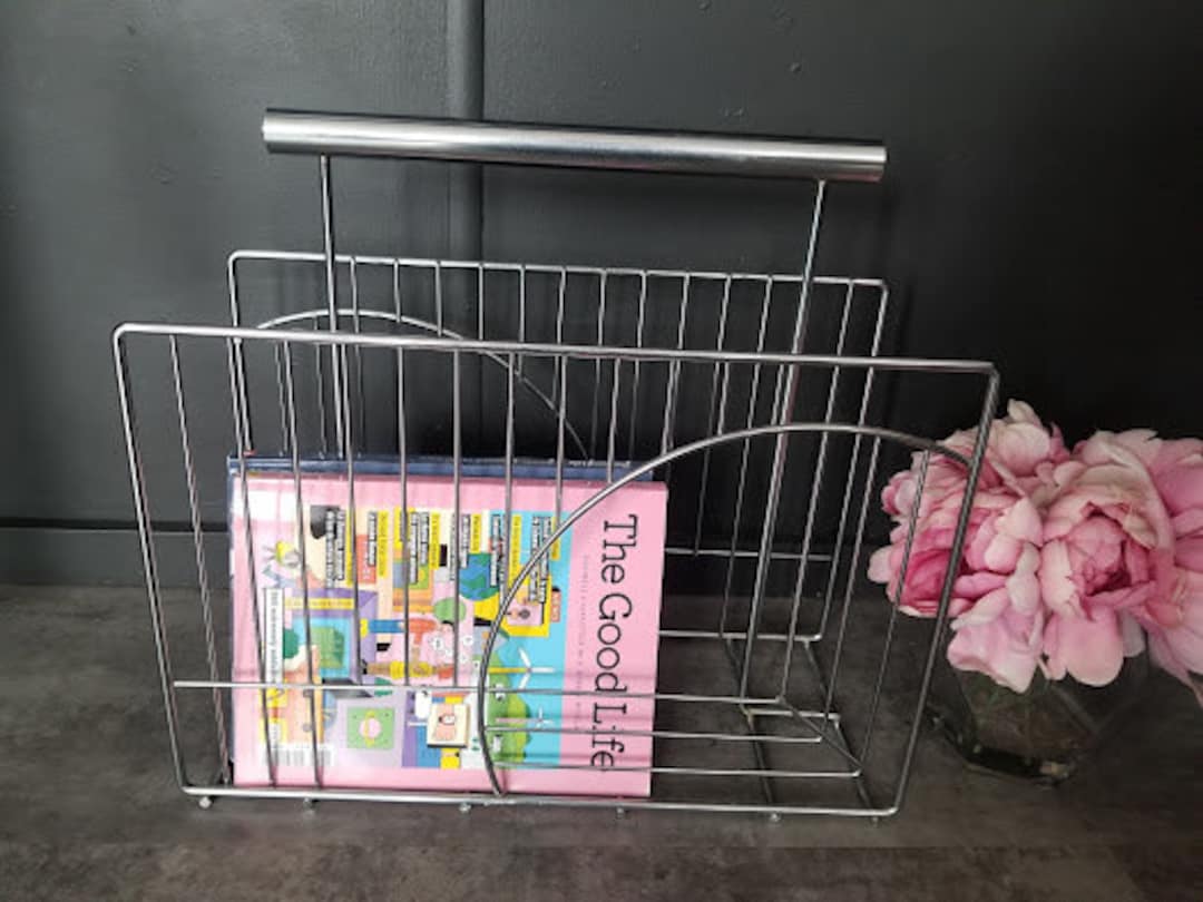 Vintage MCM Stainless Rack Magazine Rack Vinyls Modern - Etsy
