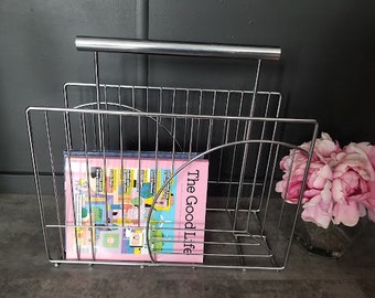 Vintage MCM Stainless Rack Magazine Rack Vinyls Modern