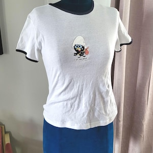 80s Retro Vintage Nostalgic Kids tv Show Cartoon Calimero Womens Short Sleeve Tee Size M.