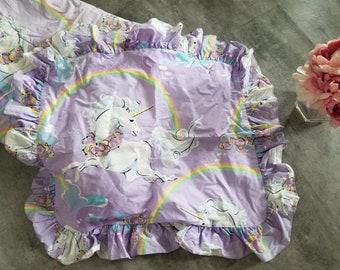 Vintage Sears Young At Heart Twin Comforter & Pillowcase Unicorns Lavender Purple