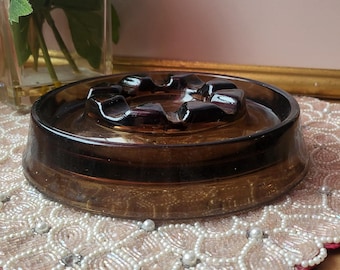 Vintage 40's Dark Amber Glass Cigar & Cigarette Ashtray