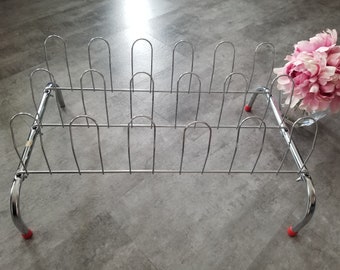 MCM Atomic Red & Chrome Shoe Rack, Vintage Metal 9 Pair Shoe Rack