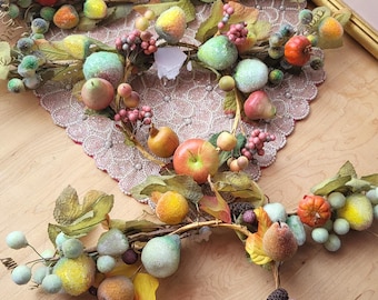 Vintage Lot 3 Large Branches Faux Fruit Heavy Sugared Glitter Pears & Apples Fruit