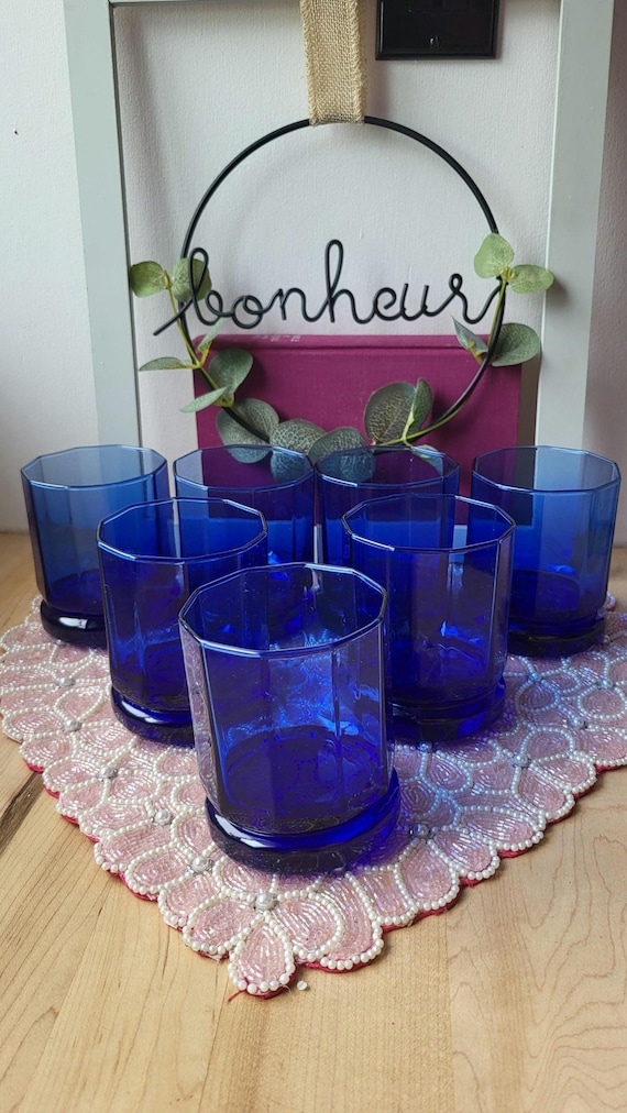 Vintage Cobalt Blue Cocktail Glasses - Set of 7- Anchor Hocking