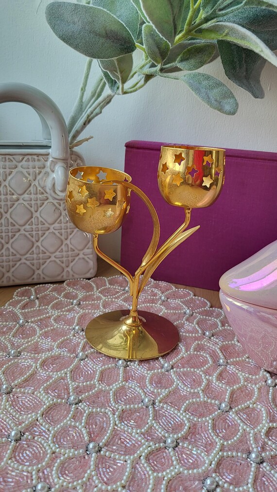 フランス製 アンティークの真鍮のペアのキャンドルスタンド！細かな