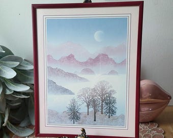 Vintage Print 1980 by JC Wood, Litho 80's Art Deco Landscape With