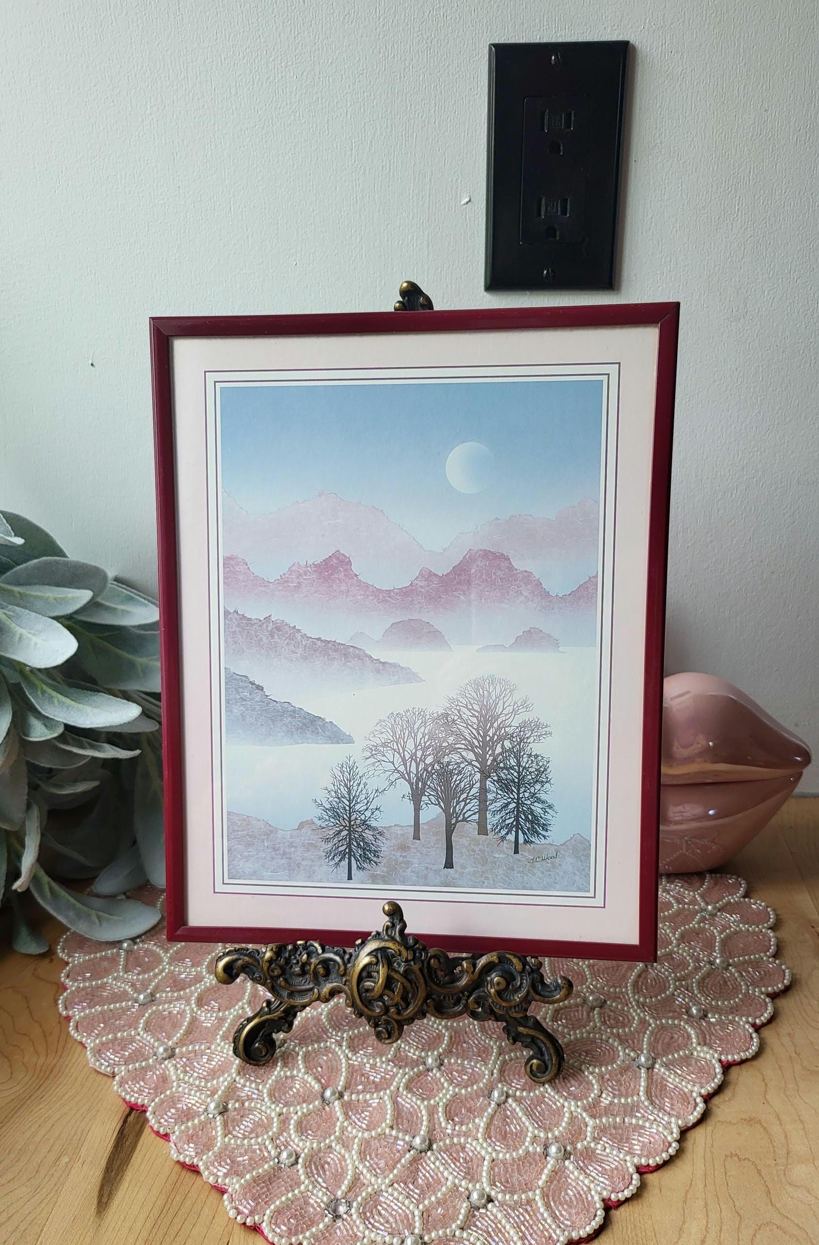 Art déco lithograph 直筆サインあり Vintage Print 1980 by JC Wood, Litho 80's Art Deco Landscape With