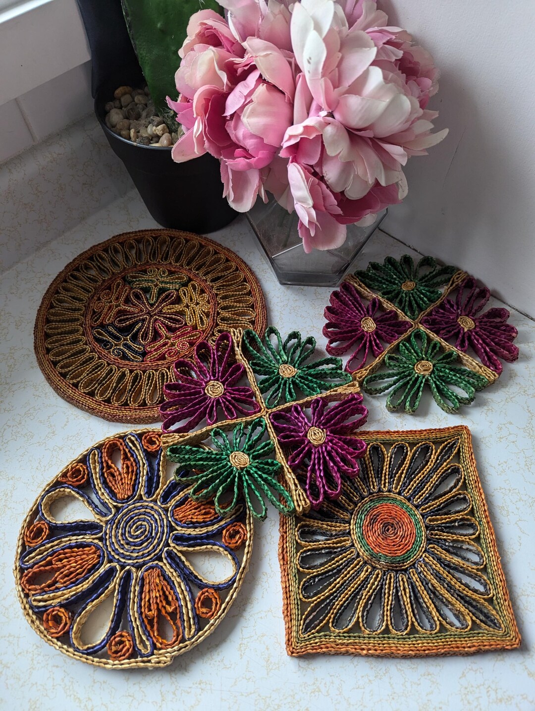 Dessous De Plat émaillé Vintage - Motif Floral - 20 Cm