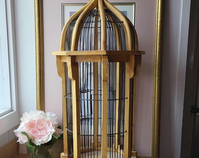 Visual Reference: Vintage Octagon Wood Bird Cage Decorative Bird Cage Domed Bird