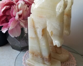 Vintage Onyx Beautiful Horse Beeldje Boekensteunen-Set van 2