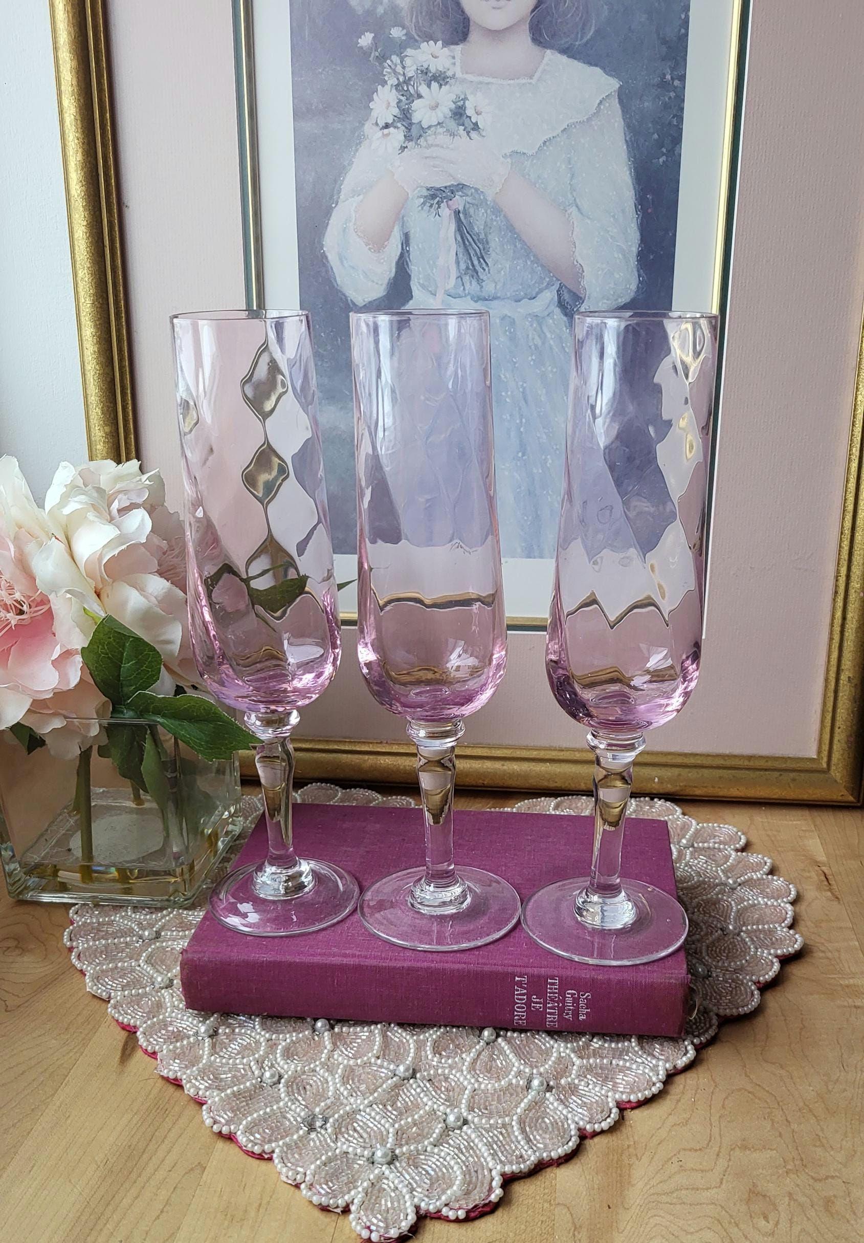 Vintage 3er Set IKEA Konungslig Rosa Glas Champagnerkelche 24 cm
