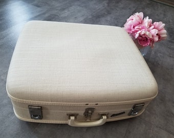 Vintage 1950's Travelite By Carson Large Cream Rigid Suitcase MCM Suitcase