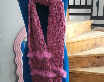 Vintage Purple Winter Scarf. Rabbit Fur. Fluffy Scarf. Comfortable Accessory.