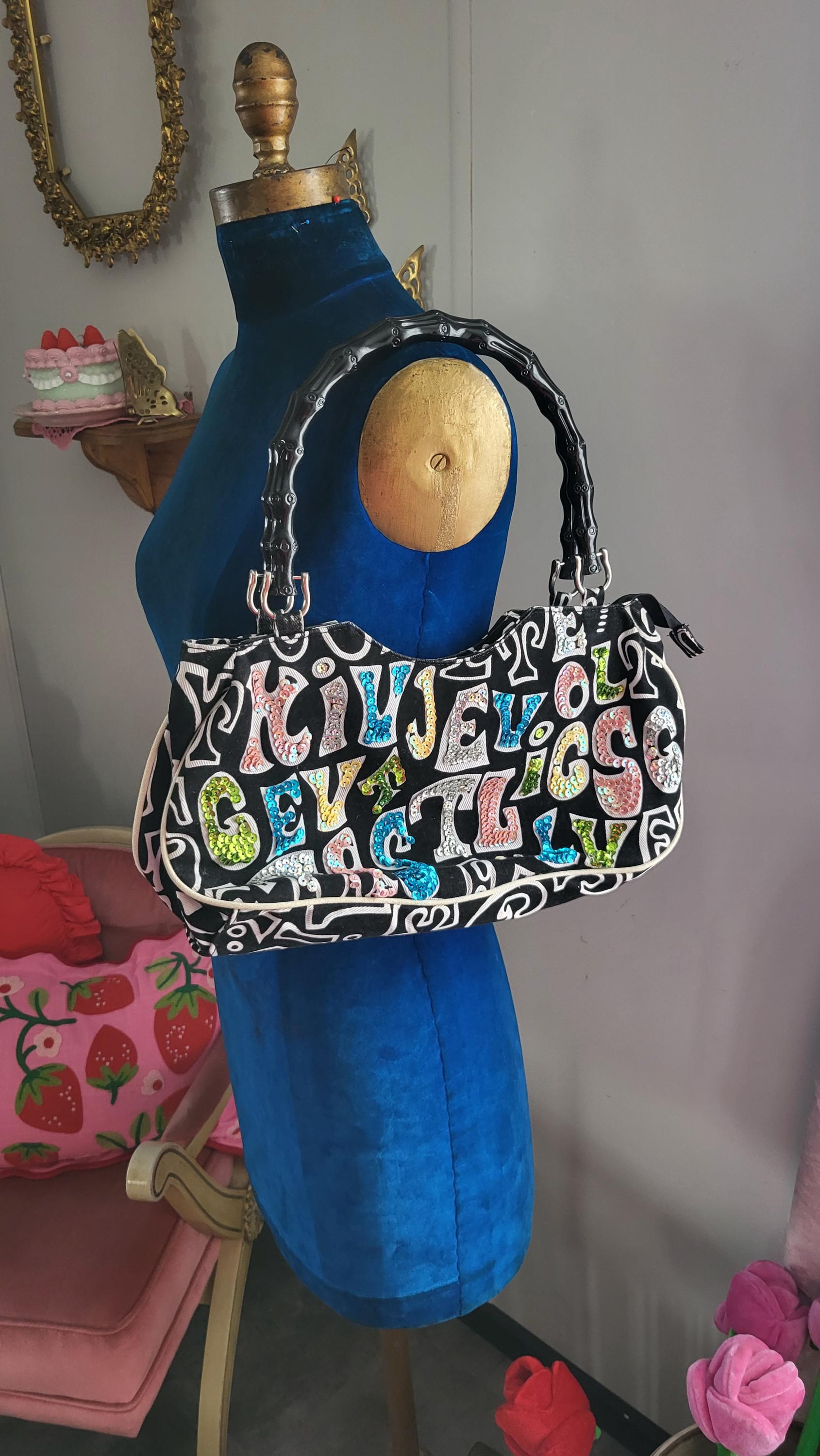 Vintage Y2K Corduroy Purse Handbag With Black and White Letter 