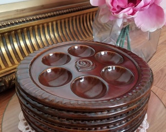 Vintage Set of 6 Snail Plates Brown Glazed Ceramic 70s 80s