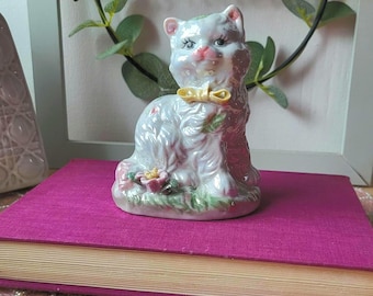 Vintage Cute Cat Iridescent Pearl Handpainted