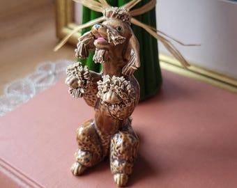 ヴィンテージブラウンスパゲッティプードル犬の置物かわいい装飾