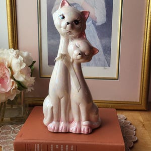 Vintage MCM Iridescent Pink Siamese Cat Piggy Bank Coin Bank Made