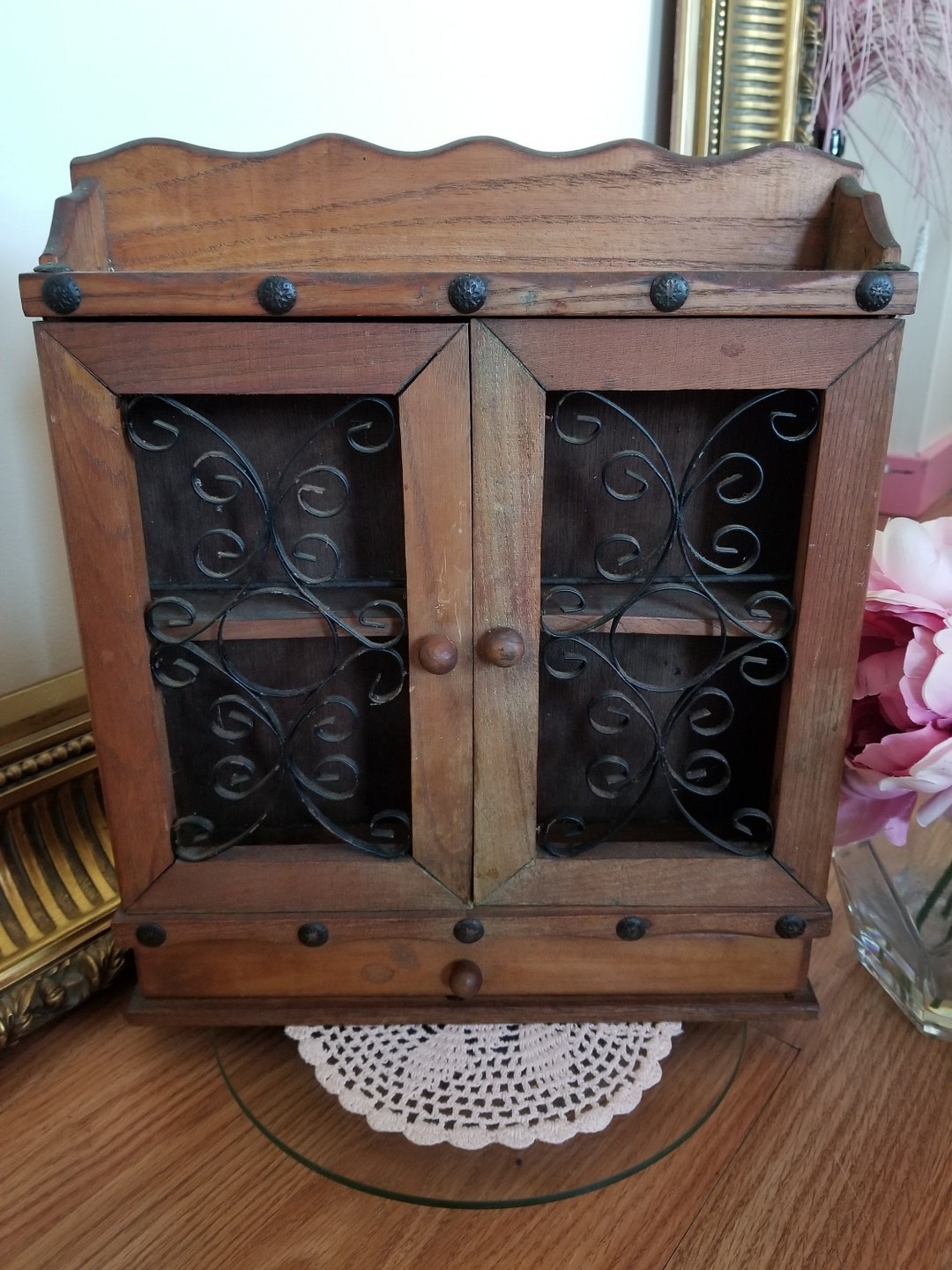 Vintage Wood Wall With Metal Scroll Doors Vintage Etsy