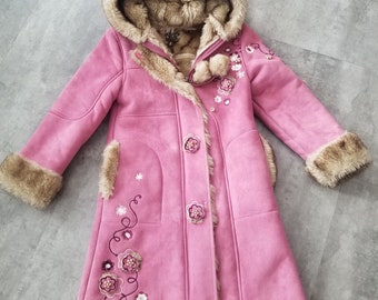 90s does 70s Child's Pink Faux Suede Penny Lane Coat Size 6