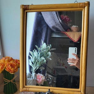 Vintage 1960s Rectangular Bamboo Mirror
