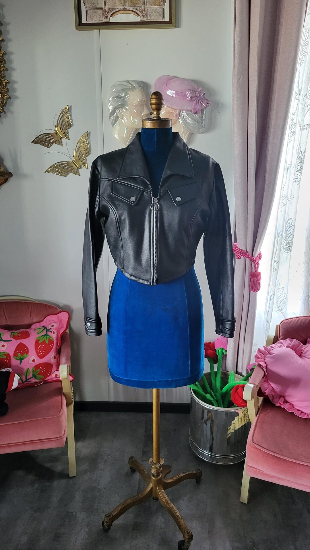 ジャケット・アウター Vintage tight leather jacket Vintage 80s Simpatico Vegan Leather Jacket Size S. Crop Top Jacket