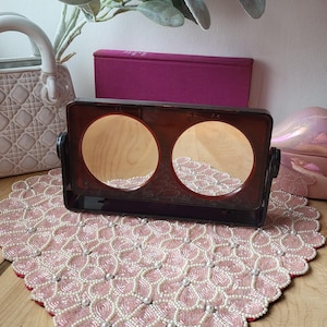 Vintage Smoky Brown Wall-mounted Two-sided Vanity Mirror Magnifying 3x Eames Mid Century Modern Retro Accent Revolving Makeup Desk Honk Kong