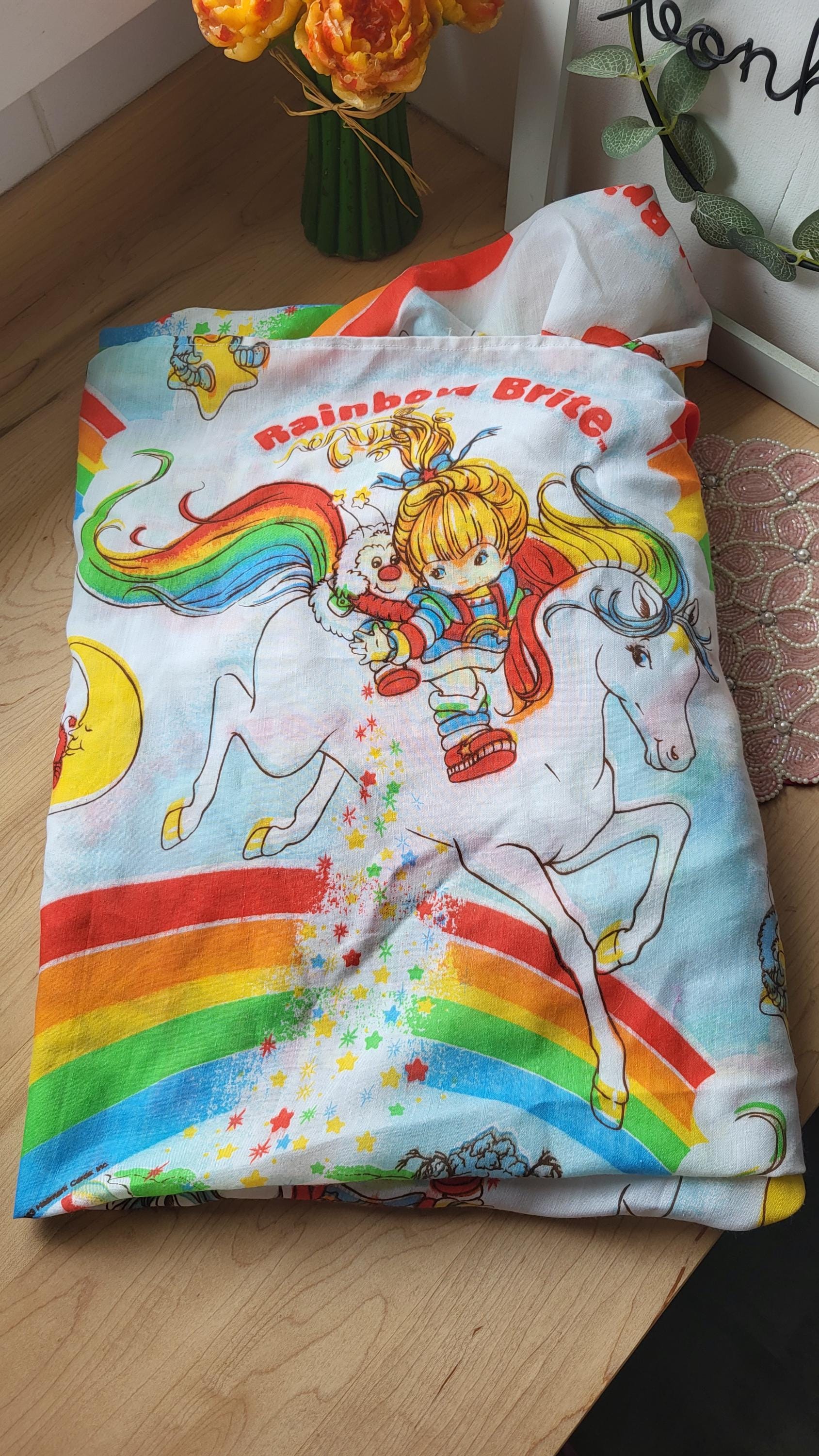 Vintage 80s Rainbow Brite Bedsheet Set // Vintage Cartoon fabric Baby Crib Fitted Sheet