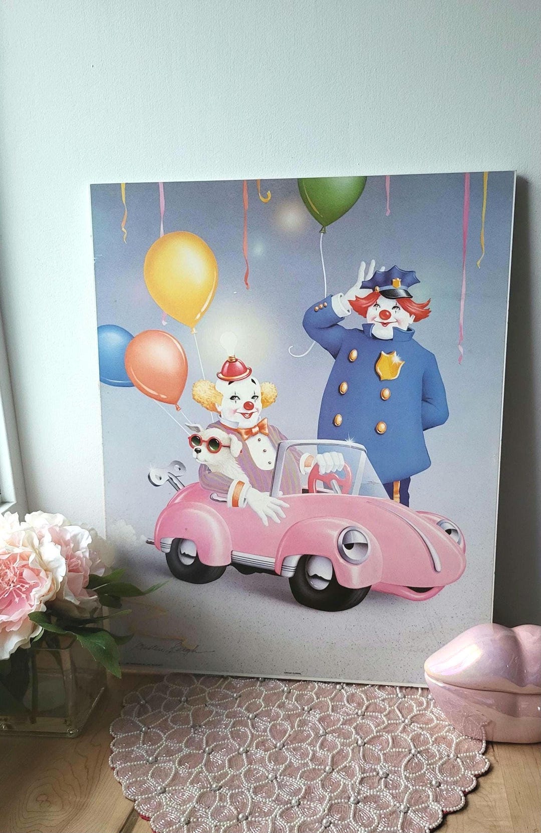 Vintage Clown Laminated Print Happy Harlequin Clown Kirsten Leigh