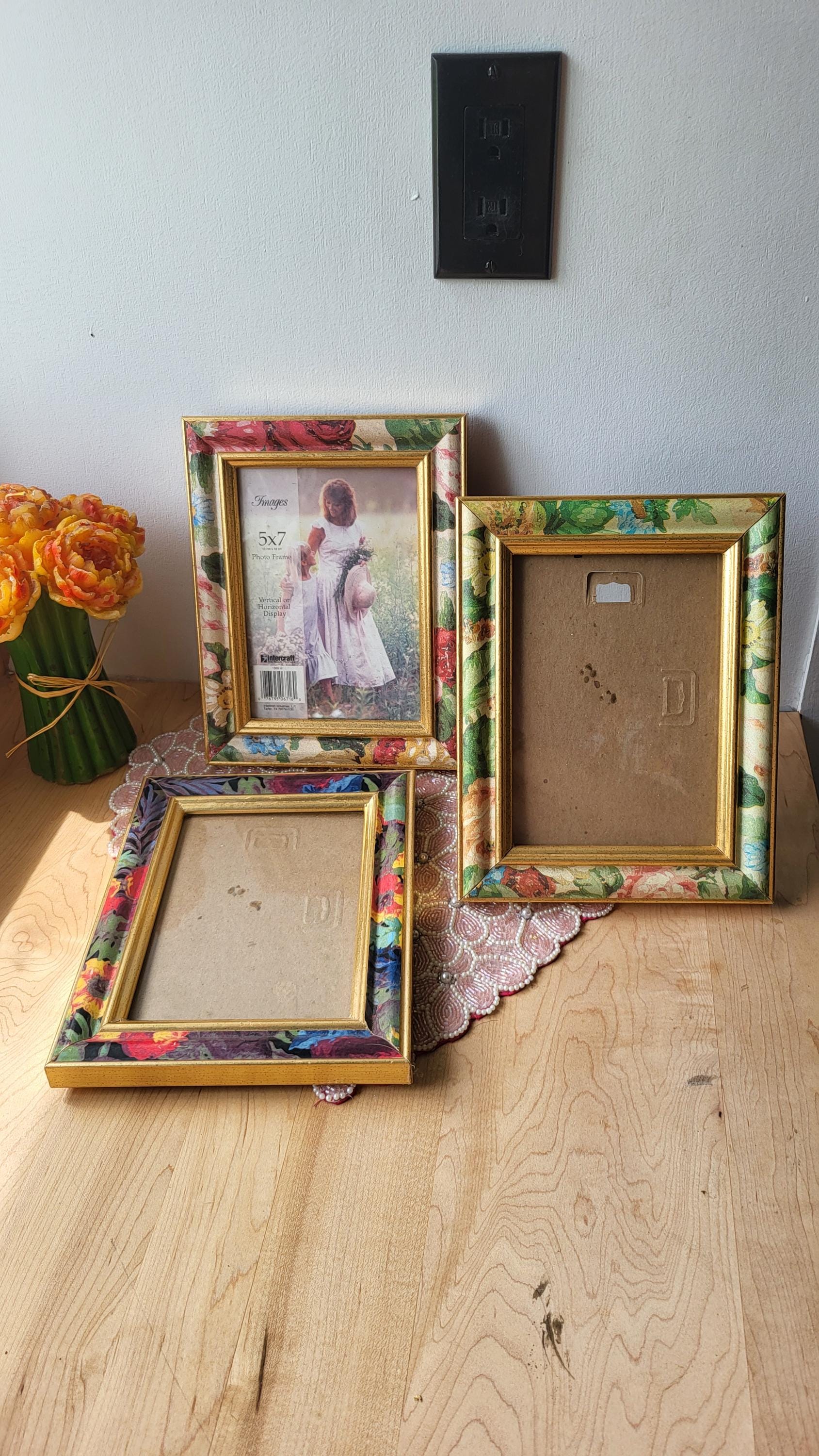 Vintage Set of 3 Floral Wooden Picture Frame, Vintage Intercraft
