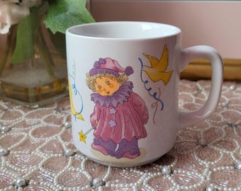 vintage Mira Fujita impression d'art encadrée Pierrot avec rose 25 x 21 signé artiste japonais