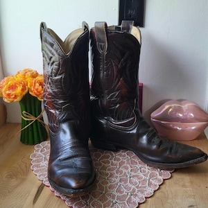 Vintage Men’s Burgundy Brown Western Cowboy Boots Size 9.5/10 , Cowboy Boots, Vintage Cowboy Boots, Vintage Western Wear, Vintage Boots
