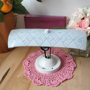 Vintage MCM Frosted Glass Rectangle Ceiling Light Shade Lamp with Geometrical Design