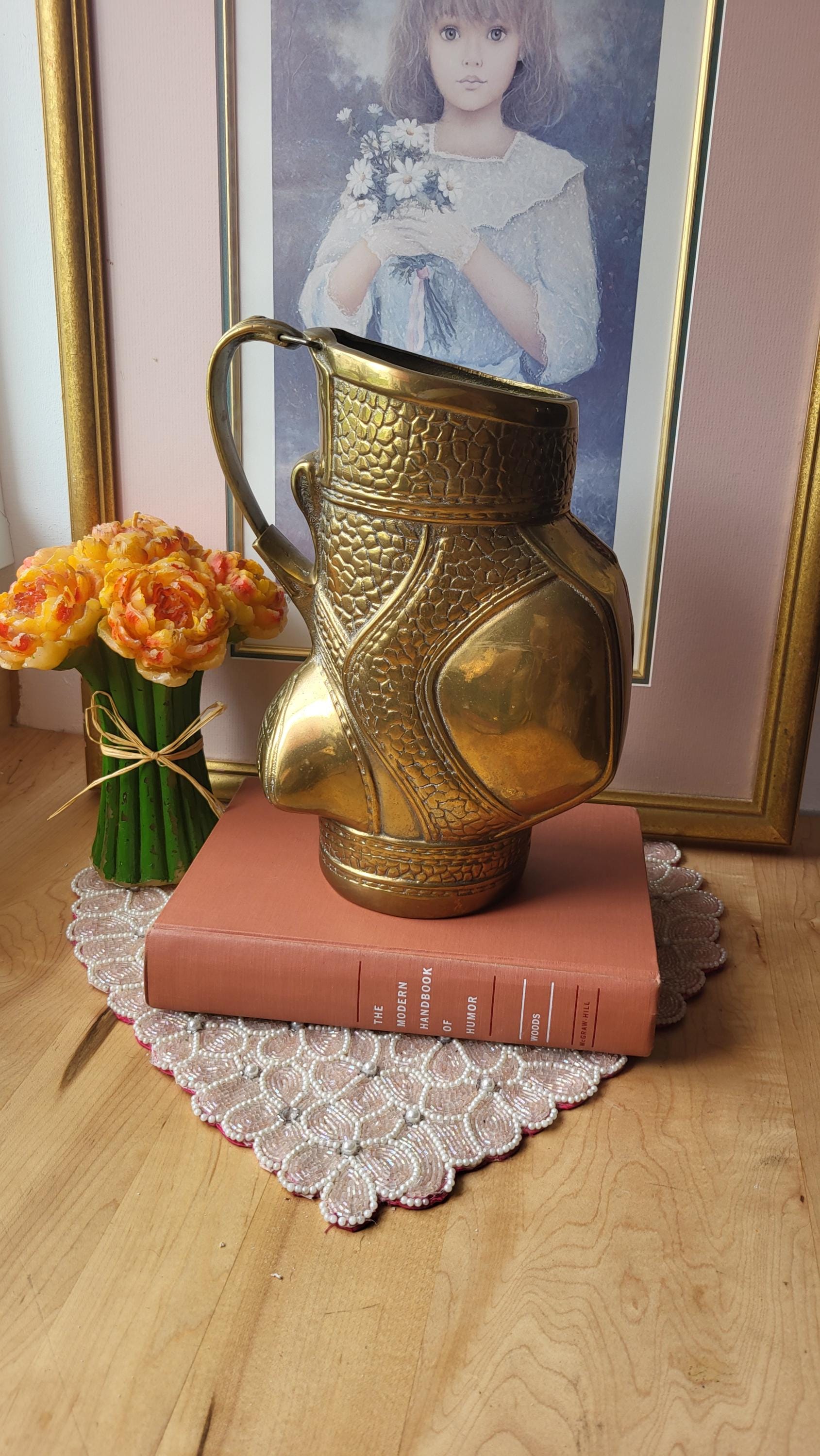 Large Vintage Brass Golf Bag Vase, Golf Bag Decor, Brass Decor