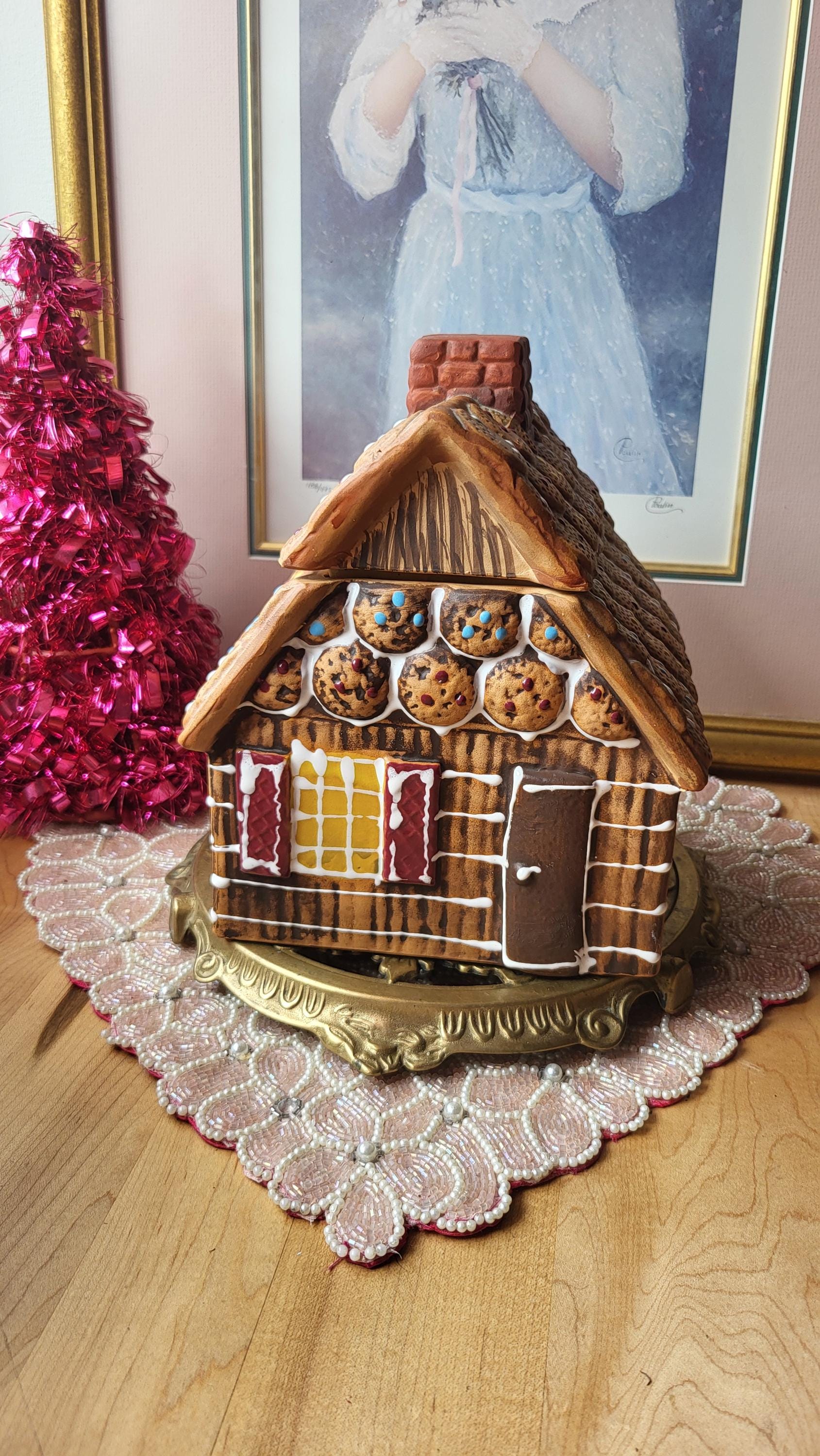Vintage Gingerbread House Ceramic Cookie Jar Vintage Cute Biscuits