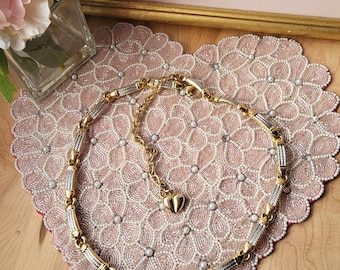 Vintage 2 Tones Chain Belt Texturized with Heart Nautical Style