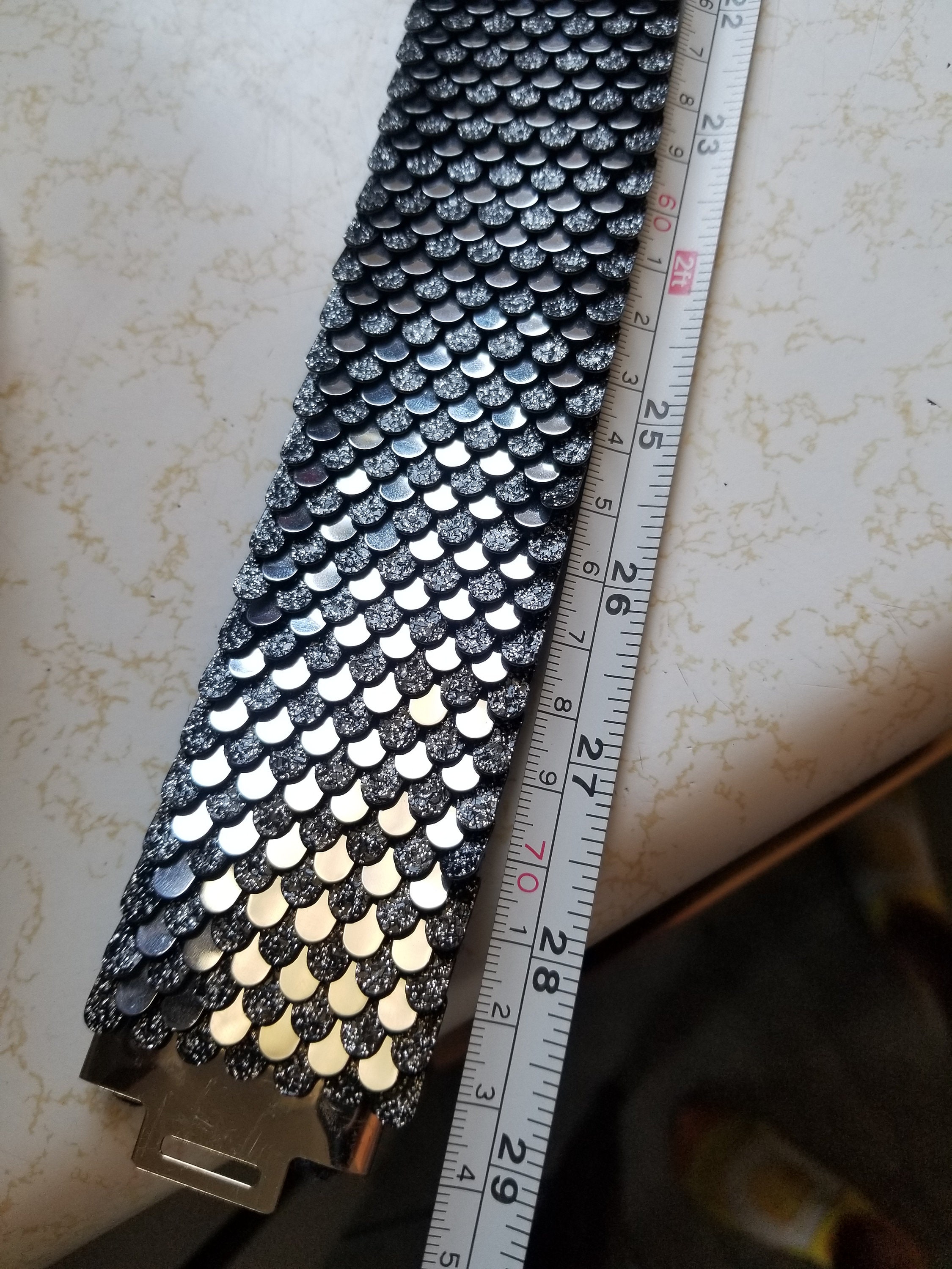 Vintage Silver Tone Link Belt Stretch Adjustable Retro 70s Vintage Silver Link Belt – Dovetail main image 3