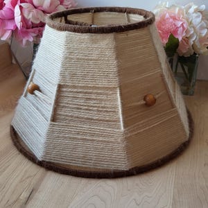 Vintage 70s beige and brown wool lampshade and wooden beads