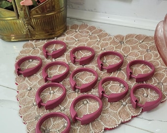 Set di 12 ganci per tenda da doccia in plastica rosa malva vintage anni '80