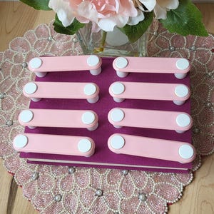 Vintage Pink and White Pull Over Knobs Plastic From the 80's Set of 8