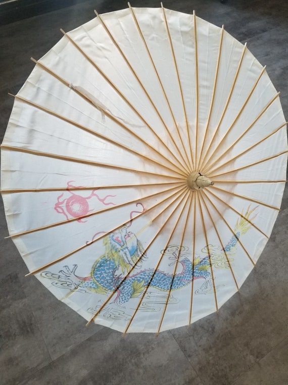 Vintage Chinese Umbrella Hand Painting PARCHMENT … - image 1