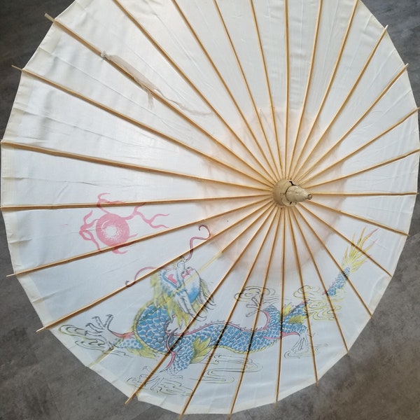 Vintage Chinese Umbrella Hand Painting PARCHMENT Paper Umbrella, Collectible Signed Chinese Art, Chinese Gift parchment parasol