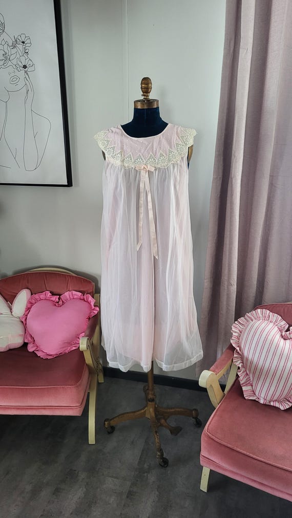 Pink Babydoll Vintage Chiffon Babydoll Nighties 1960s Shadowline