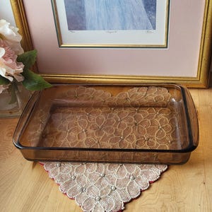 Vintage Pyrex Clear Brown Rectangle Glass Baking Dish Brownie Pan. 232-N